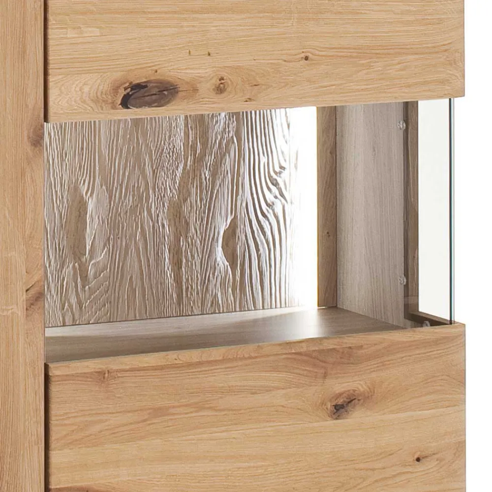 Wohnen Highboards<Eiche Bianco Highboard mit Glas-Einsätzen - Crokas