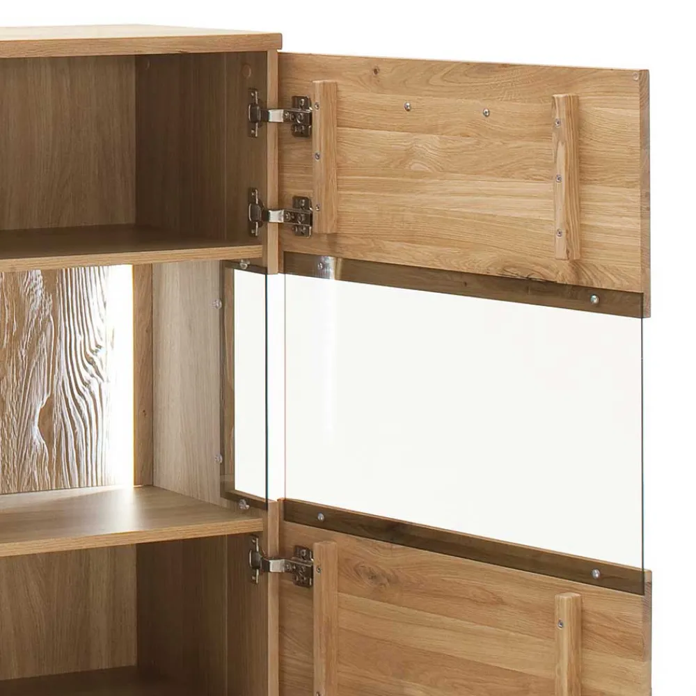 Wohnen Highboards<Eiche Bianco Highboard mit Glas-Einsätzen - Crokas