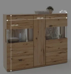 Wohnen Highboards<Eiche Bianco Highboard mit Glas-Einsätzen - Crokas