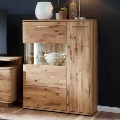 Wohnen Highboards<Eiche Bianco Highboard mit Glas Einsatz - Crokas I