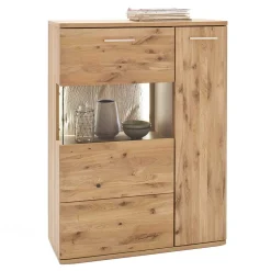 Wohnen Highboards<Eiche Bianco Highboard mit Glas Einsatz - Crokas I