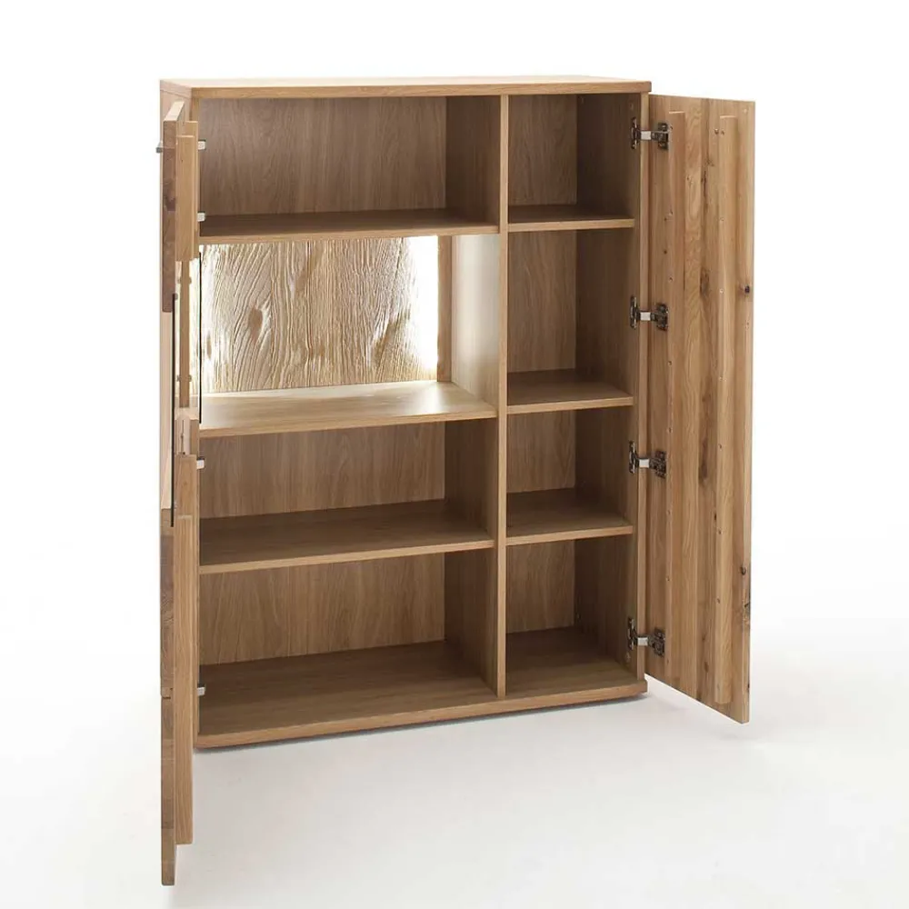 Wohnen Highboards<Eiche Bianco Highboard mit Glas Einsatz - Crokas I