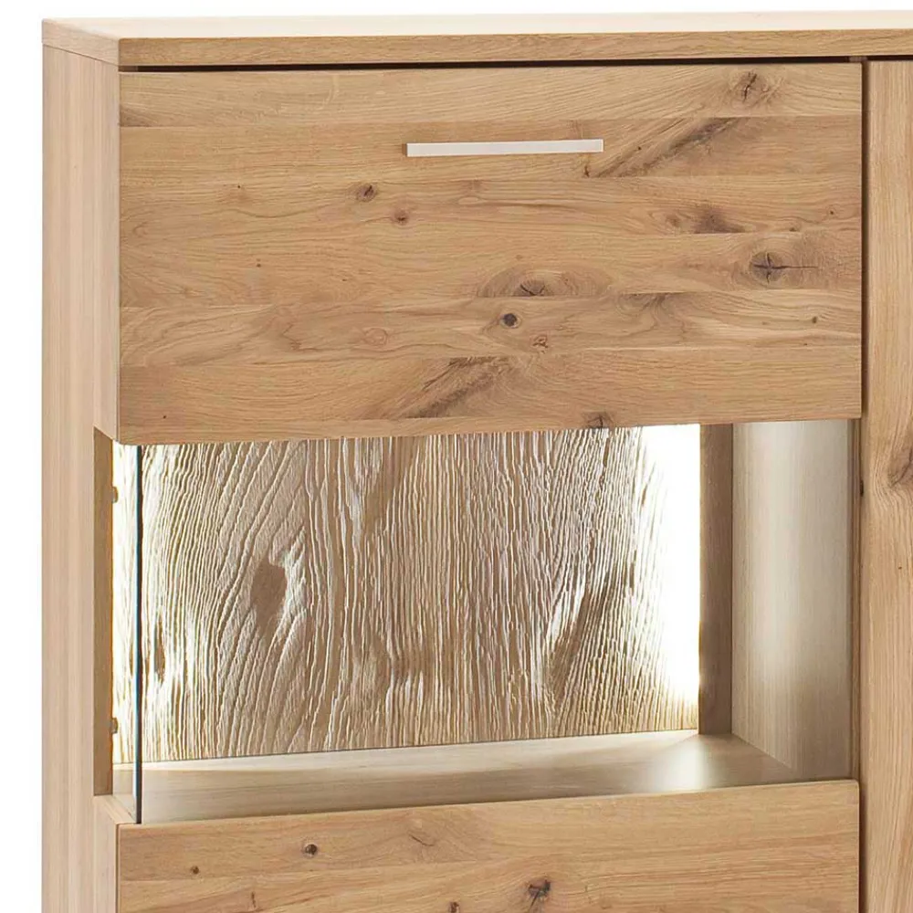 Wohnen Highboards<Eiche Bianco Highboard mit Glas Einsatz - Crokas I