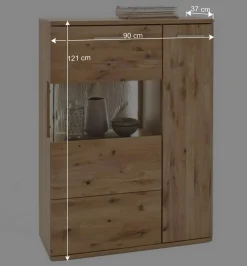Wohnen Highboards<Eiche Bianco Highboard mit Glas Einsatz - Crokas I