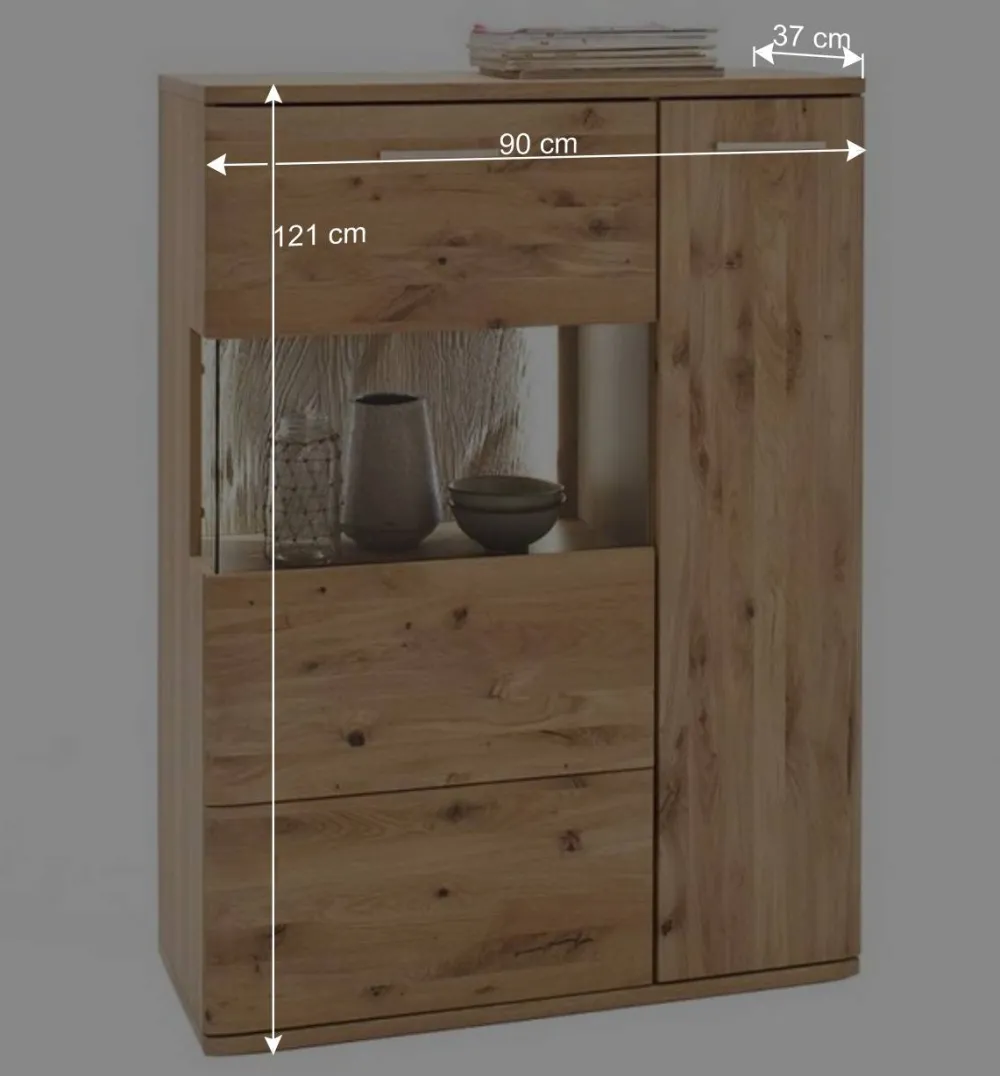 Wohnen Highboards<Eiche Bianco Highboard mit Glas Einsatz - Crokas I