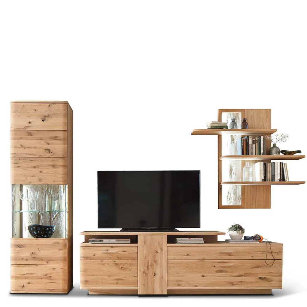 Wohnen Wohnwände<Eiche Bianco Wohnwand Set 320cm - Crokas (dreiteilig)