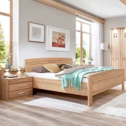 Wohnen Betten<Eiche Doppelbett & Nachtkommoden - Sendician (dreiteilig)
