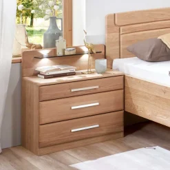 Wohnen Betten<Eiche Doppelbett & Nachtkommoden - Sendician (dreiteilig)