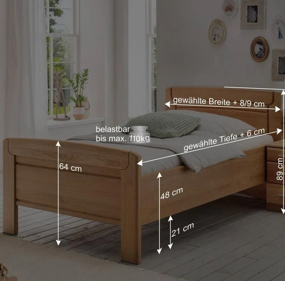 Wohnen Betten<Eiche Einzelbett auch in Überlängen - Sendician