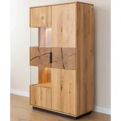 Wohnen Highboards|Vitrinen<Eichenholz Highboard mit Hirnholz Applikation - Deruta