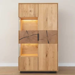 Wohnen Highboards|Vitrinen<Eichenholz Highboard mit Hirnholz Applikation - Deruta