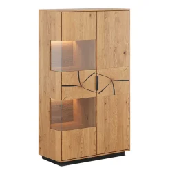 Wohnen Highboards|Vitrinen<Eichenholz Highboard mit Hirnholz Applikation - Deruta