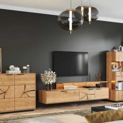 Wohnen Tv & Hifi-Möbel|Lowboards<Eichenholz TV Board mit Hirnholz Applikation - Deruta