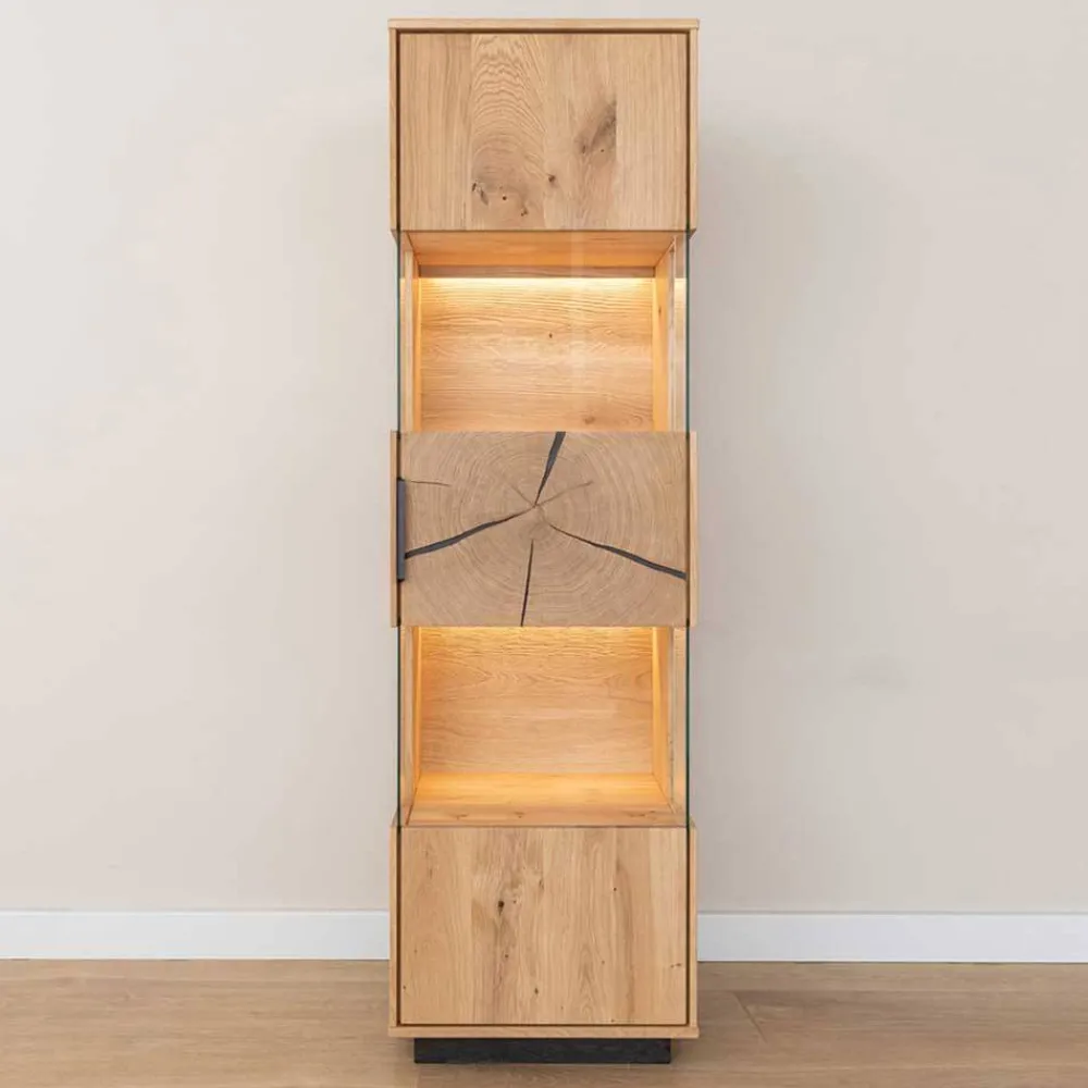 Wohnen Vitrinen<Eichenholz Vitrine mit Hirnholz Applikation - Deruta