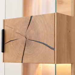 Wohnen Vitrinen<Eichenholz Vitrine mit Hirnholz Applikation - Deruta