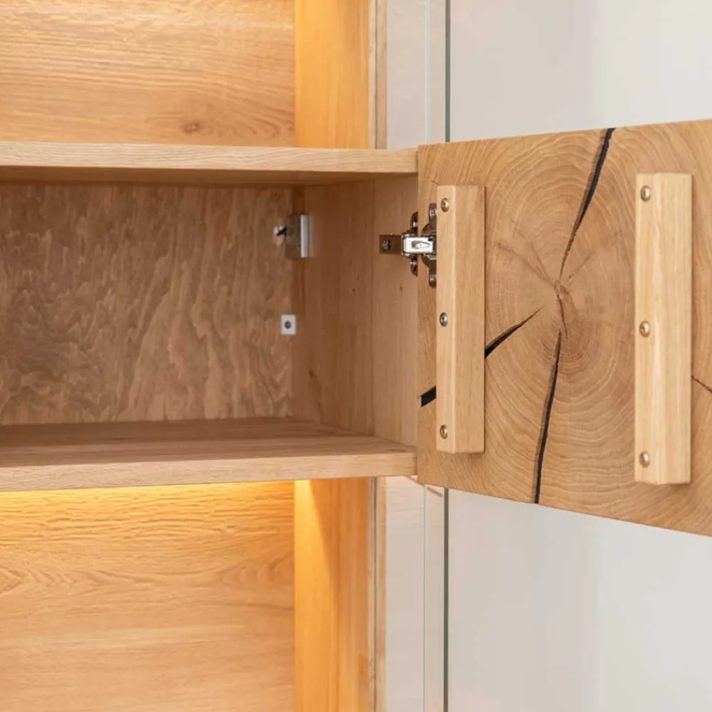 Wohnen Vitrinen<Eichenholz Vitrine mit Hirnholz Applikation - Deruta