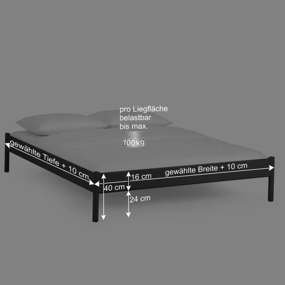 Wohnen Betten<Einzelbett Lanuge aus schwarzem Metall (zweiteilig)