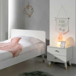 Wohnen Betten<Einzelbett mit Nachtkommode in Weiß - Baranoma (zweiteilig)