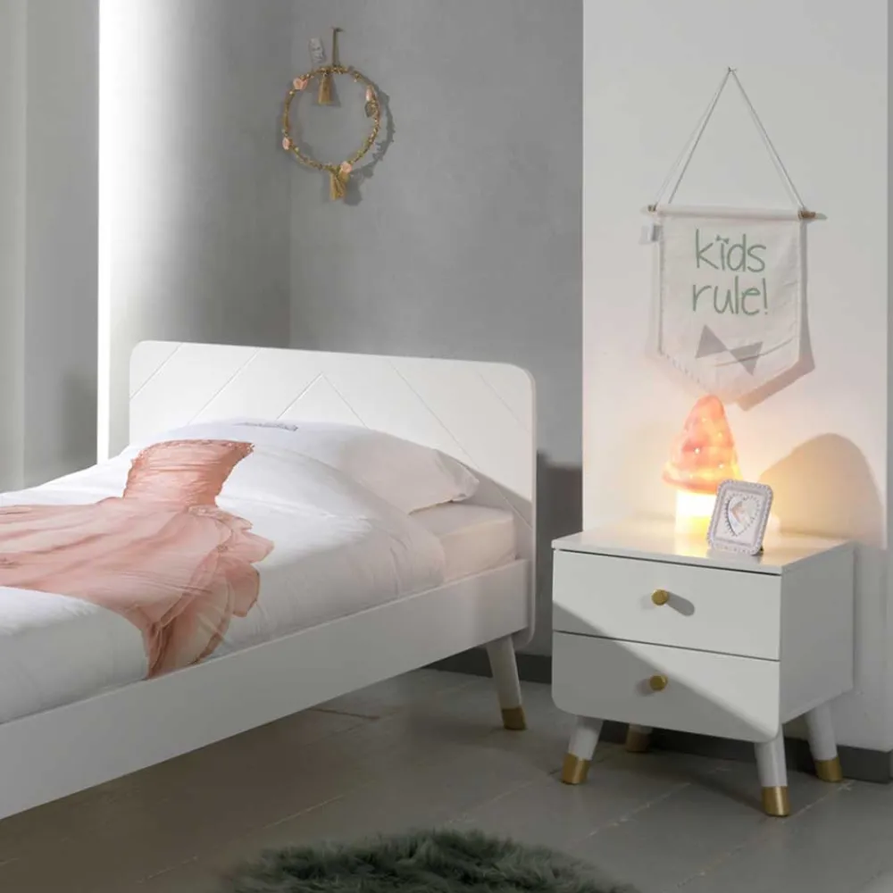 Wohnen Betten<Einzelbett mit Nachtkommode in Weiß - Baranoma (zweiteilig)