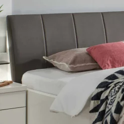 Wohnen Betten<Einzelbett und Nachttisch Set Ronis in Weiß mit Braun (zweiteilig)