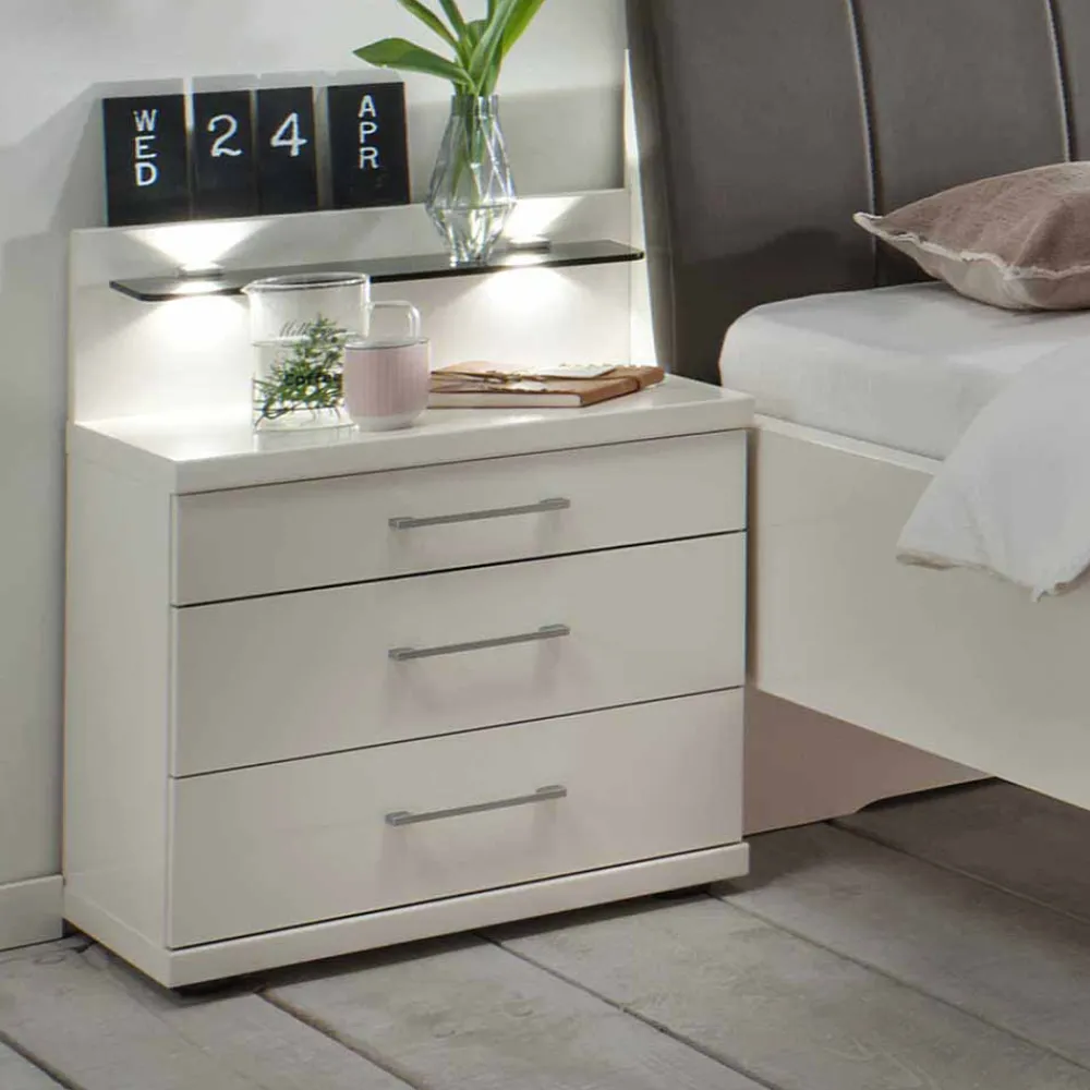 Wohnen Betten<Einzelbett und Nachttisch Set Ronis in Weiß mit Braun (zweiteilig)