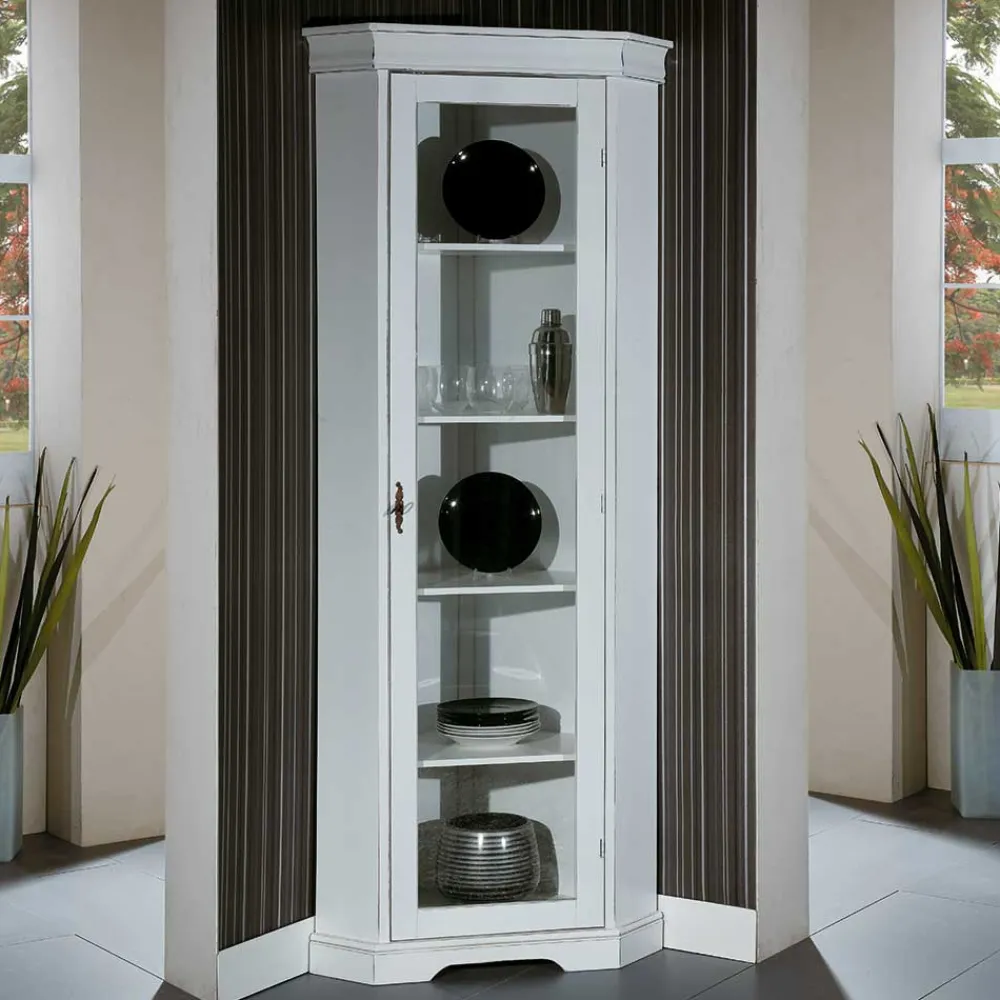 Wohnen Vitrinen<Elegante Eckvitrine im Vintage Landhaus Look - Zarinas