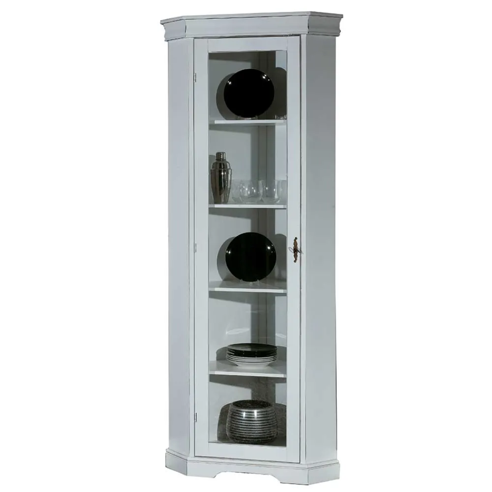 Wohnen Vitrinen<Elegante Eckvitrine im Vintage Landhaus Look - Zarinas