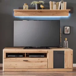 Wohnen Tv & Hifi-Möbel|Lowboards<Elegante TV Bank in Eiche & Grau - Larinca