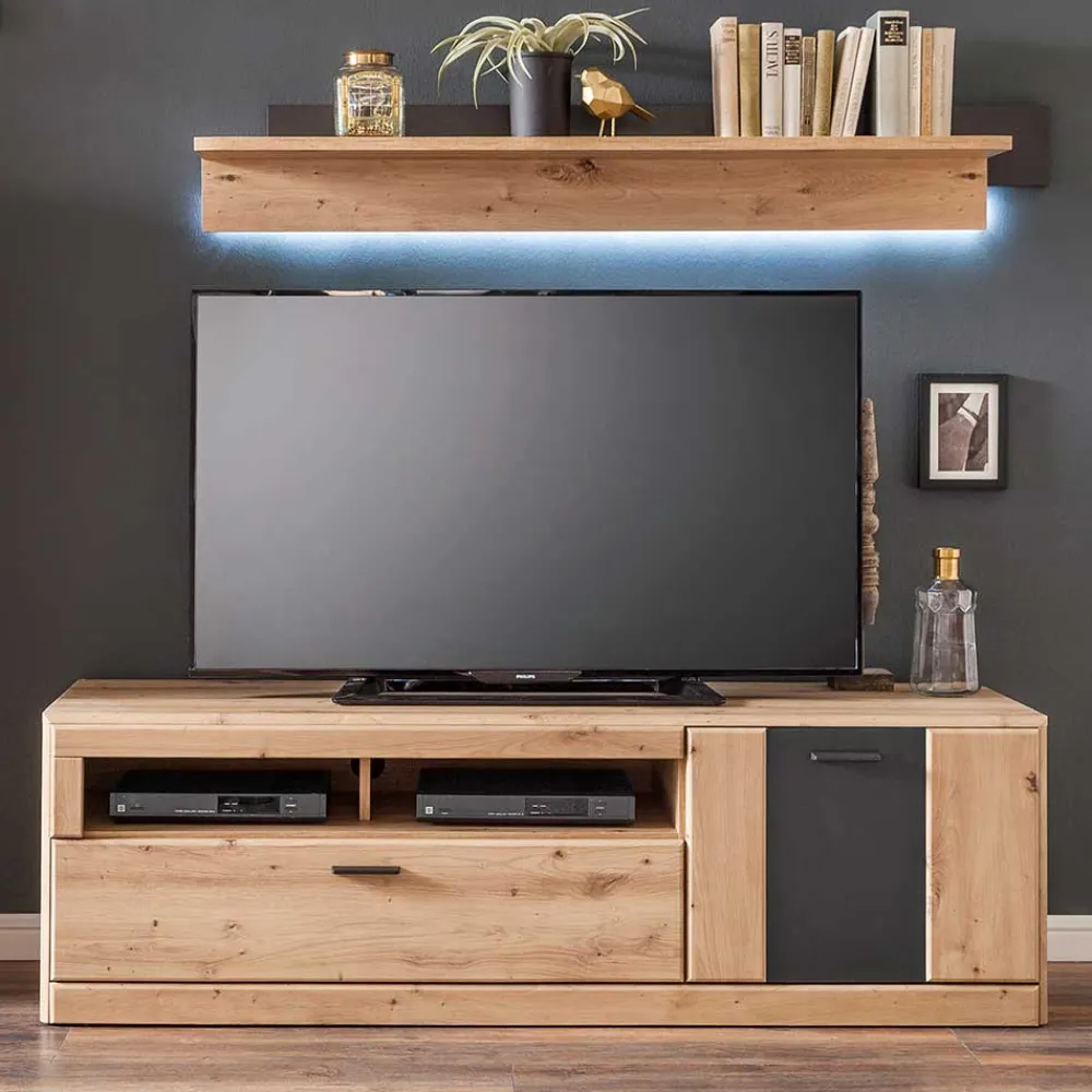 Wohnen Tv & Hifi-Möbel|Lowboards<Elegante TV Bank in Eiche & Grau - Larinca
