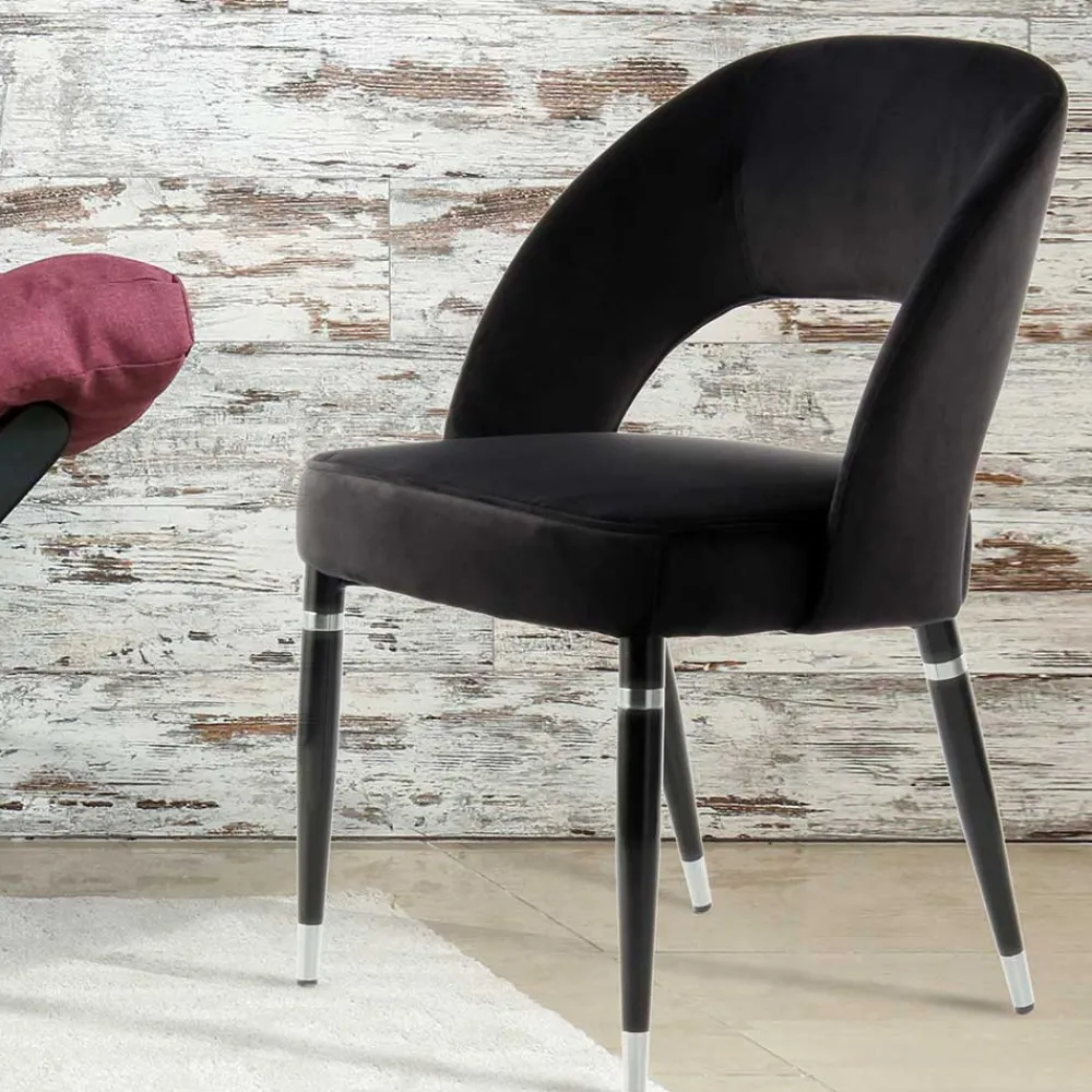 Wohnen Stühle<Eleganter Designstuhl in Schwarz Samt - Siiri (2er Set)