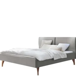 Wohnen Betten<Elegantes Polsterbett in Grau und Kernbuche - Silka