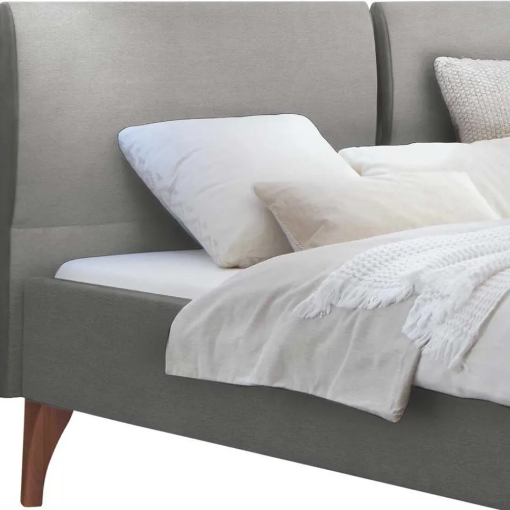 Wohnen Betten<Elegantes Polsterbett in Grau und Kernbuche - Silka