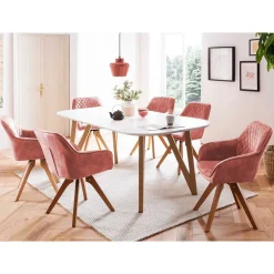 Wohnen Sitzgruppe<Esstisch Kombination Skandi - Bennus (siebenteilig)