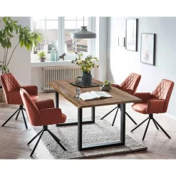 Wohnen Sitzgruppe<Esstisch mit Drehsesseln Set - Eboniar (fünfteilig)