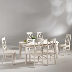 Wohnen Sitzgruppe|Tische<Esstisch mit Stühlen Onesti im skandinavischen Landhausstil (siebenteilig)