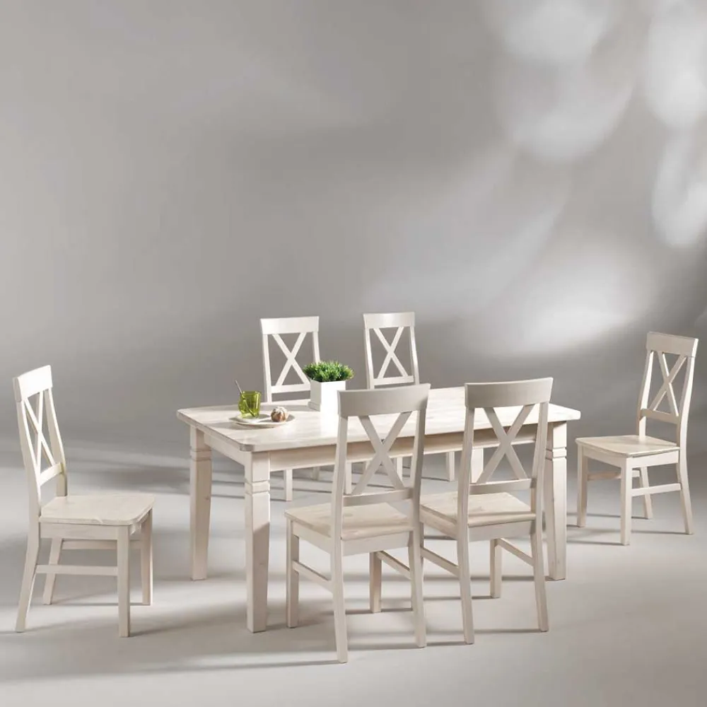 Wohnen Sitzgruppe|Tische<Esstisch mit Stühlen Onesti im skandinavischen Landhausstil (siebenteilig)