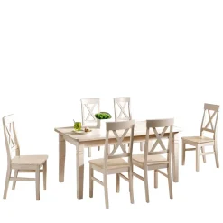 Wohnen Sitzgruppe|Tische<Esstisch mit Stühlen Onesti im skandinavischen Landhausstil (siebenteilig)