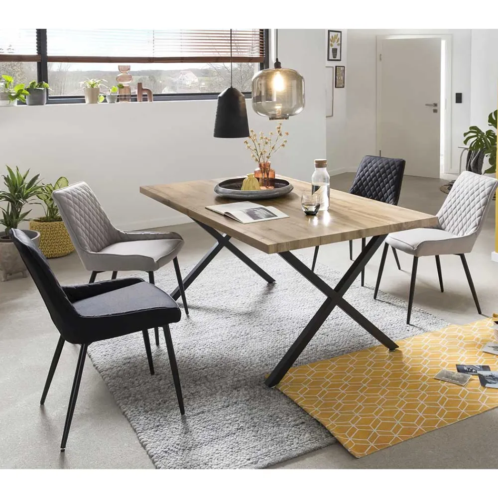 Wohnen Sitzgruppe|Tische<Esstisch mit X-Beinen plus 4 Stühle - Lamon (fünfteilig)