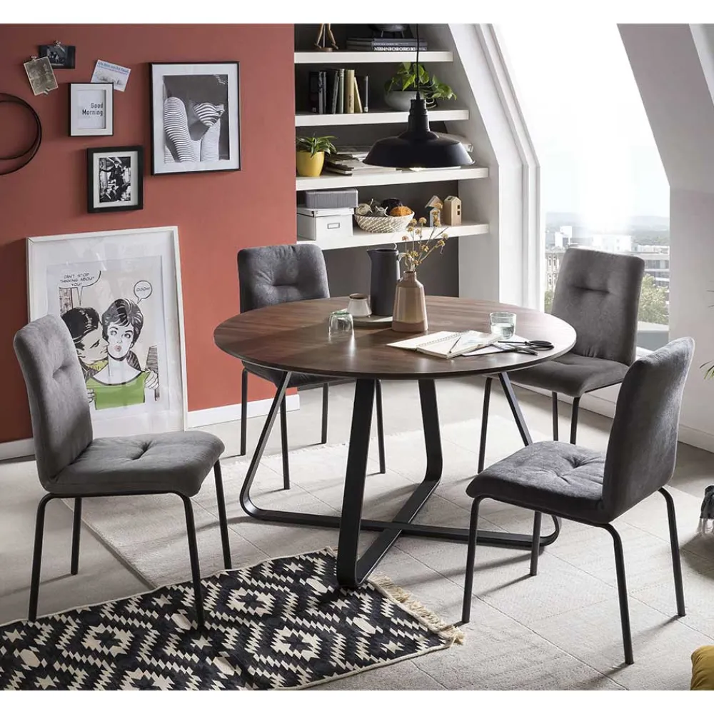 Wohnen Sitzgruppe<Esstisch Sitzgruppe mit Tisch Rund - Grace (fünfteilig)