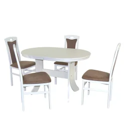 Wohnen Sitzgruppe<Esstisch-Gruppe in Weiß & Braun - Zero (fünfteilig)