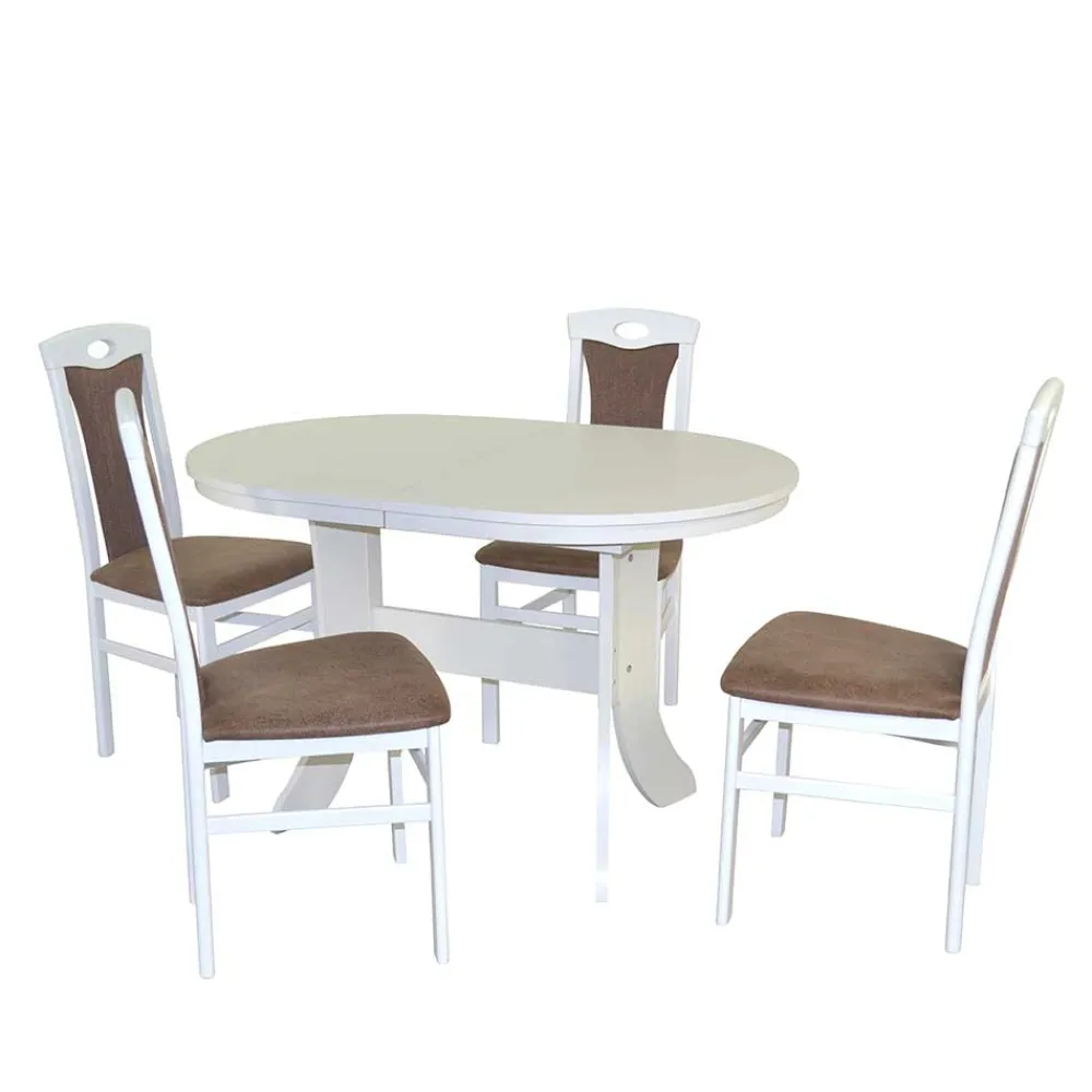 Wohnen Sitzgruppe<Esstisch-Gruppe in Weiß & Braun - Zero (fünfteilig)