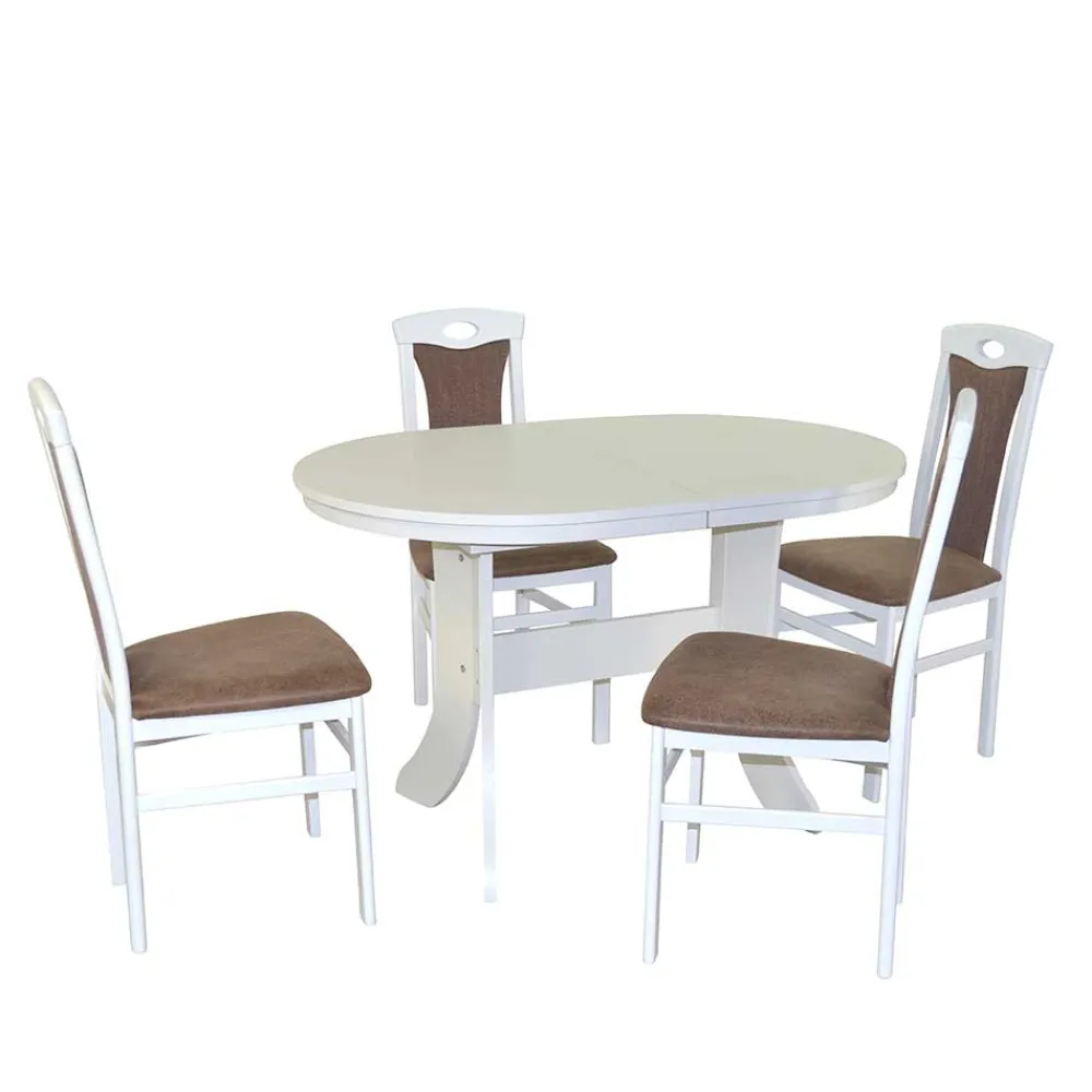 Wohnen Sitzgruppe<Esstisch-Gruppe in Weiß & Braun - Zero (fünfteilig)
