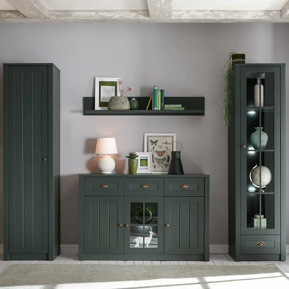 Wohnen Wohnwände<Esszimmer Möbel Set in Dunkelgrün - Niestov (vierteilig)
