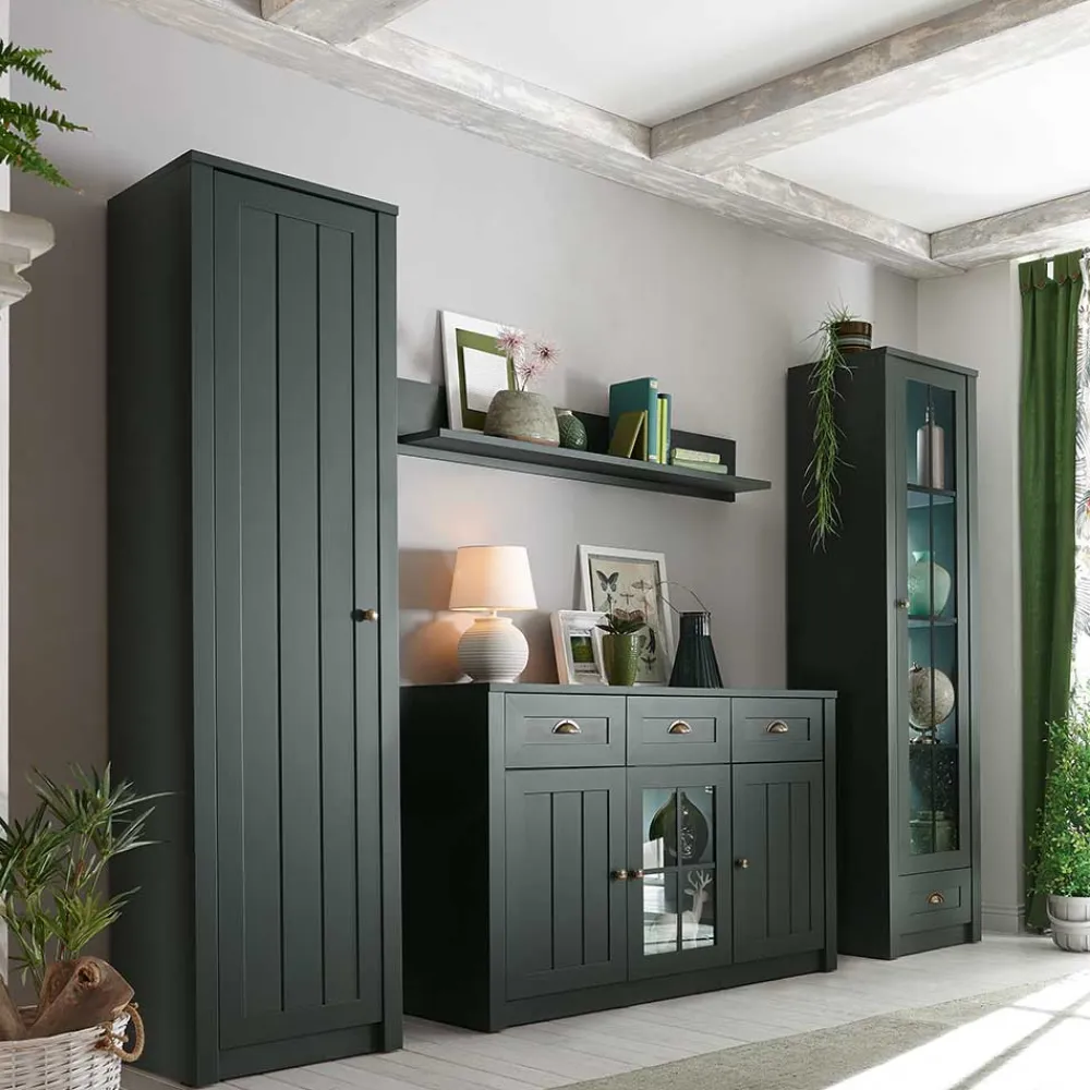 Wohnen Wohnwände<Esszimmer Möbel Set in Dunkelgrün - Niestov (vierteilig)