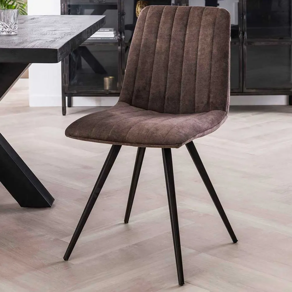 Wohnen Stühle<Esszimmer Retrostühle in Taupe Samt - Ansga (4er Set)