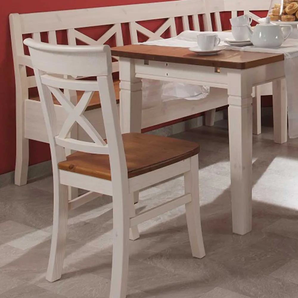 Wohnen Sitzgruppe<Esszimmer Sitzecke Barlad in Weiß Bernstein (vierteilig)