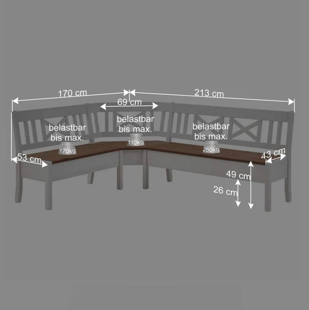 Wohnen Sitzgruppe<Esszimmer Sitzecke Barlad in Weiß Bernstein (vierteilig)