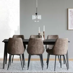 Wohnen Sitzgruppe<Esszimmer Sitzgruppe in Braun & Schwarz - Elizabeth (siebenteilig)