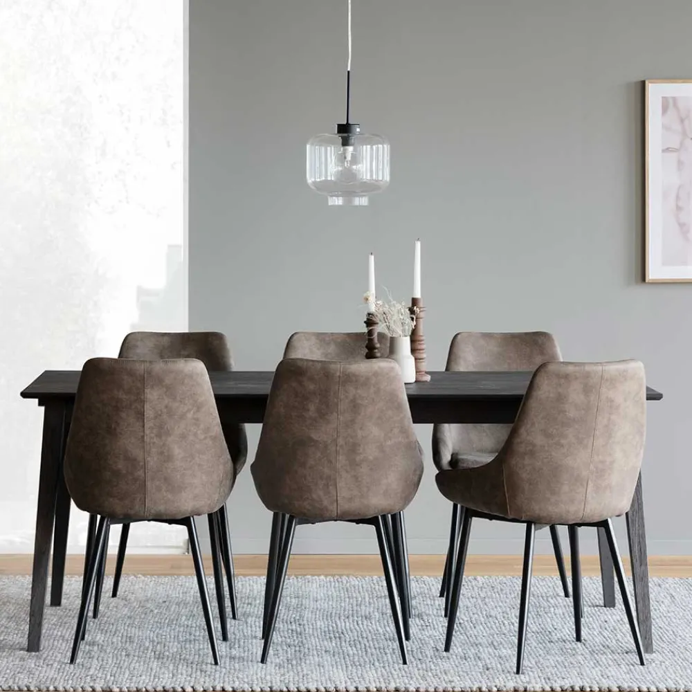 Wohnen Sitzgruppe<Esszimmer Sitzgruppe in Braun & Schwarz - Elizabeth (siebenteilig)
