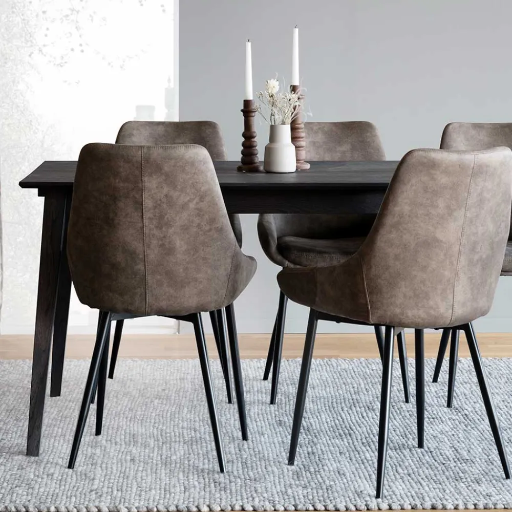 Wohnen Sitzgruppe<Esszimmer Sitzgruppe in Braun & Schwarz - Elizabeth (siebenteilig)